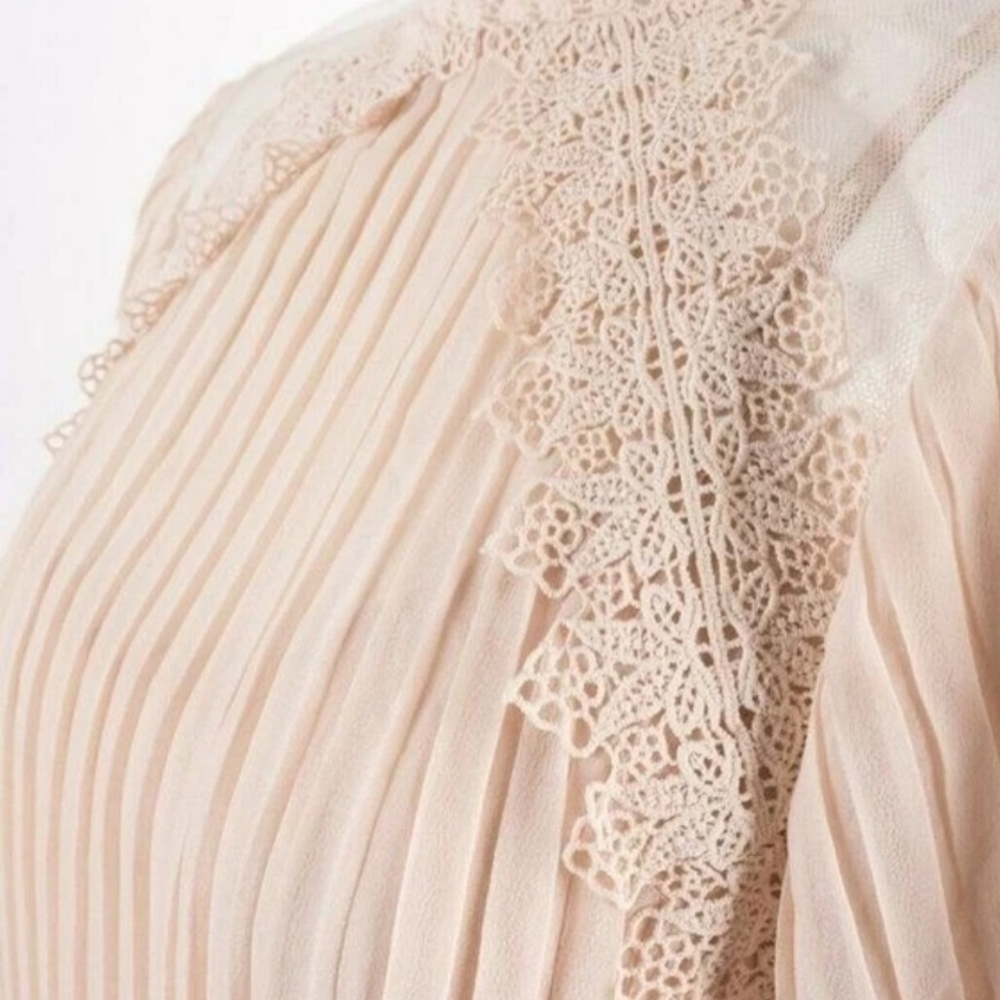 Zara Women Pleated Guipure Lace Accent Dress Blush Pink/Beige size XL - Picture 2 of 9